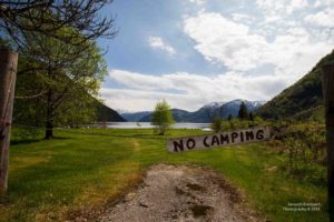 Foto eines No Camping Schildes im Sommer
